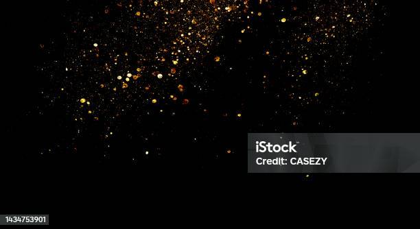 Glitter Vintage Lights Background Gold And Black De Focused Stock Photo - Download Image Now