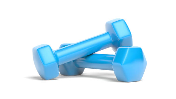 istock Blue dumbbells isolated on white background. 1434759353
