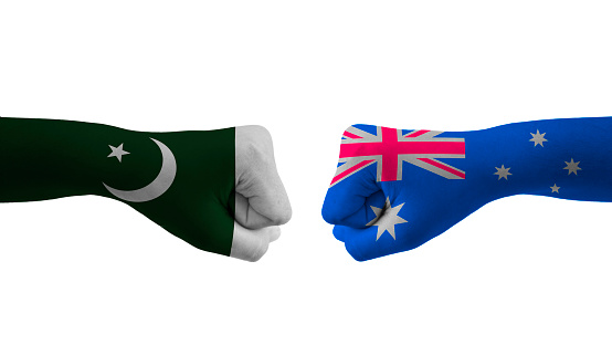 pakistan vs Australia hand flag cricket match