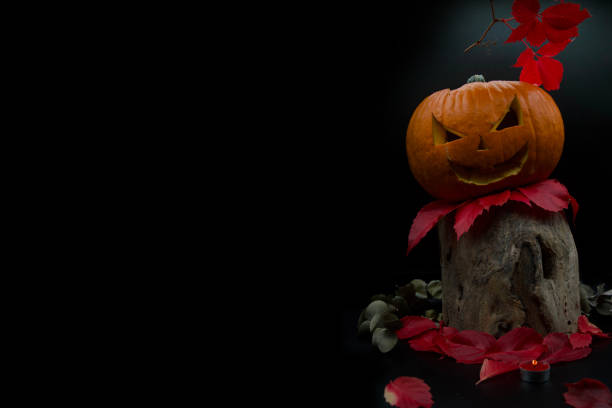 Creepy halloween flyer design, dark, black background with copy space