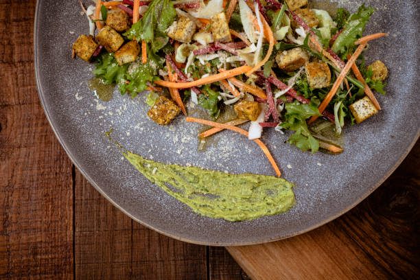 Vegan salad with tofu cheese