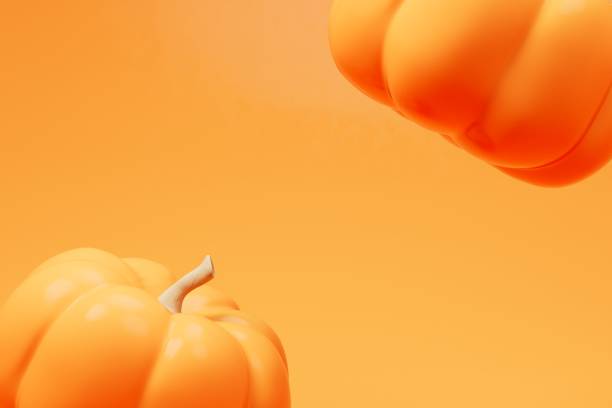 orange pumpkins on an orange background with space to place the text. copy paste, copy space. 3D render