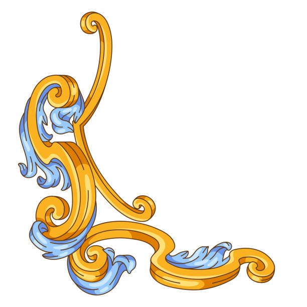 ilustrações de stock, clip art, desenhos animados e ícones de decorative floral corner in baroque style. classical curling plant. - corner arc frame swirl