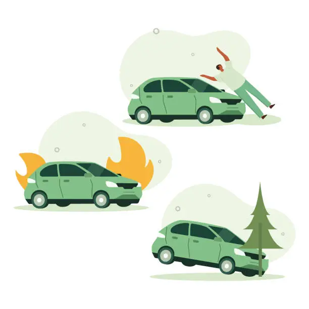 Vector illustration of Car Crash Accident on the Road Icons Set.vector illustration.