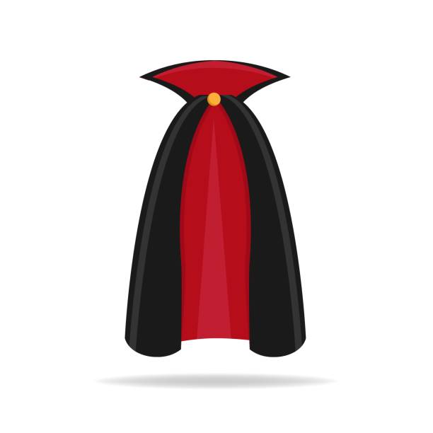 illustrations, cliparts, dessins animés et icônes de illustration graphique vectorielle réaliste de la cape dracula colorée. costume de carnaval de vampire de couleur noir et rouge avant et arrière - orchidée dracula