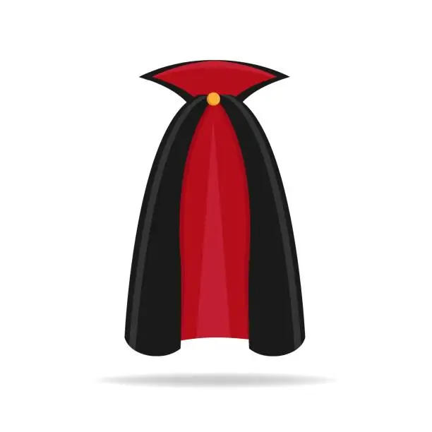 Vector illustration of Realistic colorful dracula cape vector graphic illustration. Black and red color vampire carnival costume front and back