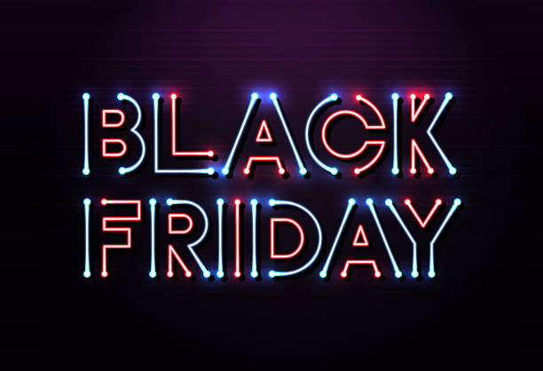 czarny piątek z neonowym banerem świetlnym. nowoczesne projektowanie banerów wektorowych dla promocji, reklamy, stron internetowych, społecznościowych i reklam - black friday stock illustrations