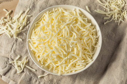 Organic Shredded Mozzarella Cheese in a Bowl