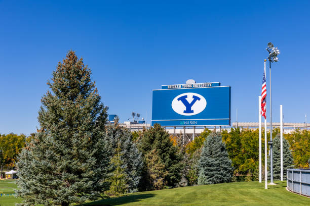 LaVell Edwards Stadium on the campus of Brigham Young University in Provo, Utah Provo, UT - October 2022: LaVell Edwards Stadium on the campus of Brigham Young University in Provo, Utah brigham young university stock pictures, royalty-free photos & images