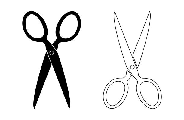 scherensymbol. schwarze scherensymbole gesetzt. vektordarstellung. - schere stock-grafiken, -clipart, -cartoons und -symbole