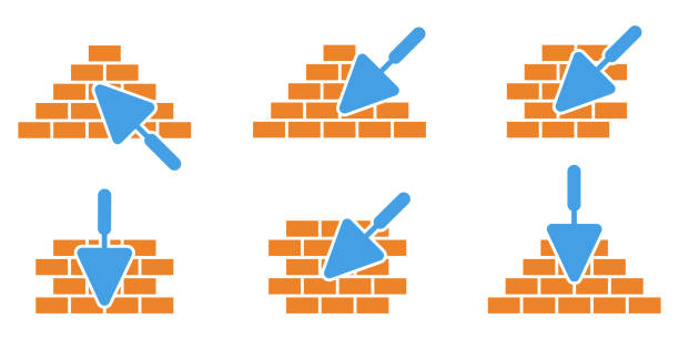 istock Brickwork icons set. Trowel and brick icon. Construction or repair symbol. Brickwork and building trowel icon. 1434777094