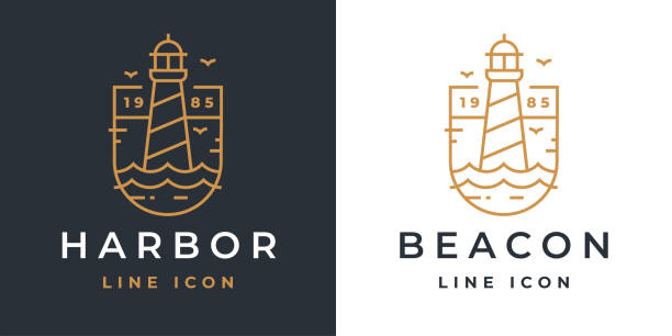 ilustrações de stock, clip art, desenhos animados e ícones de light beacon harbor line icon - lighthouse nautical vessel symbol harbor