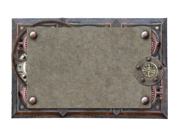 istock Metallic rectangular frame with vintage metal details and retro rivets. Isolated on white background 1434779819
