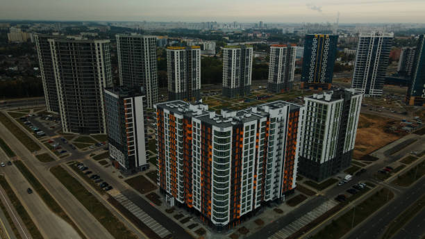 istock Modern urban architecture. Multi-storey buildings with infrastructure. Densely populated urban area. Overcast weather. Aerial photography. 1434780116