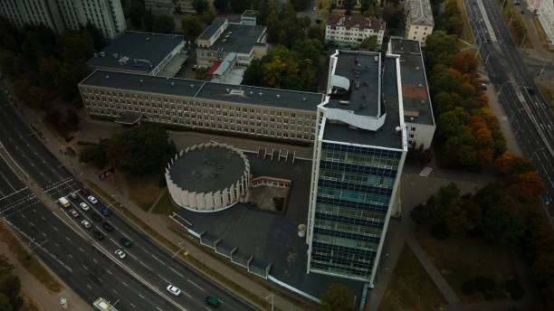 istock Modern urban architecture. Multi-storey buildings with infrastructure. Densely populated urban area. Overcast weather. Aerial photography. 1434780143