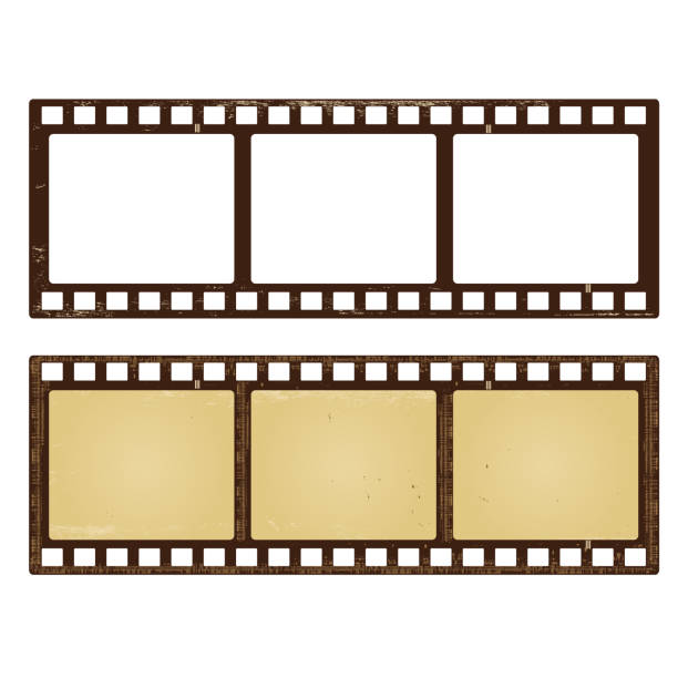 istock Set of old retro film strip with empty transparent frames. Isolated on white background. Reel cinema filmstrip template 1434780707