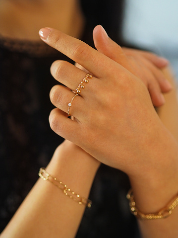 Wedding. Wedding day. Luxury bracelet on the bride's hand close-up Hands of the bride before wedding. Wedding accessories.