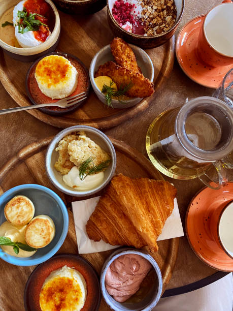 istock Brunch table setting with different delicious food indoors, top view 1434787156