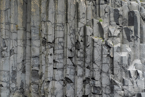Beautiful view of the famous Black Sand Beach and its Masive basalt columns  formations in Iceland