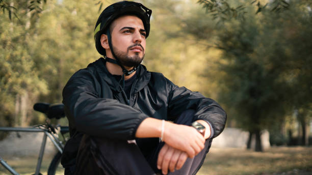 istock Portrait of cyclist taking a break in the forest 1434792699