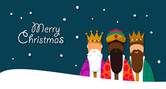 Christmas greeting card website template with the Three Wise Men. Elements distributed in different layers for easy edition.