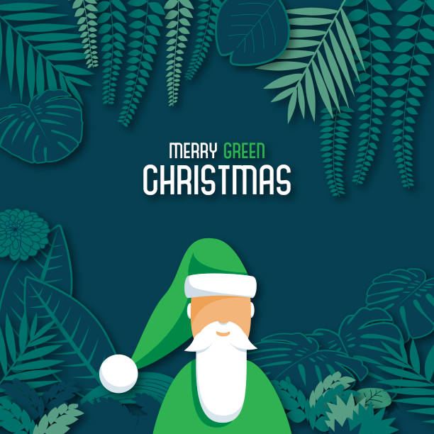 Green Christmas concept Santa greeting card text vector art illustration