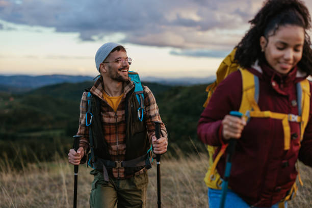 istock Cheerful couple hiking over weekend. 1434795149