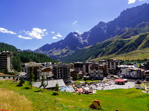 View of the town of Cervinia in the Aosta Valley, north Italy