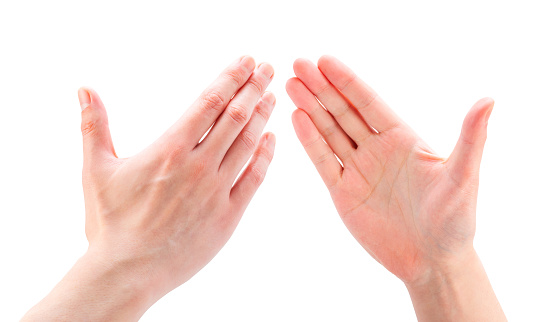High five, High touch, Hand gesture, Palm, Back of hand, White background.