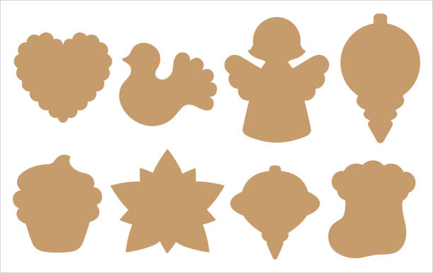 Christmas vintage decal cut file pattern. Silhouette shapes of angel, retro ornament, poinsettia, nordic bird. Winter holiday items isolated contours for window decoration, cookies, paper craft, tags. silhouette of christmas cookie border stock illustrations