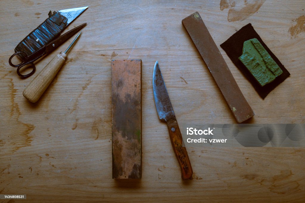 Old Rusty Knife And Tools Goya Pasta And Grindstone Knife And Handle In  Tape Old Hand Tools Stock Photo - Download Image Now - iStock
