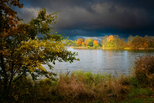 Lake Elk in autumn. 2022 Masuria, Elk, Poland.