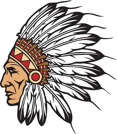 Indian Chief Head with Headdress Vector Illustration