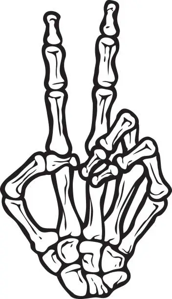 Vector illustration of Skeleton Hand Making Peace Sign Gesture