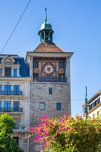 Clock tower in Geneva, Switzerland