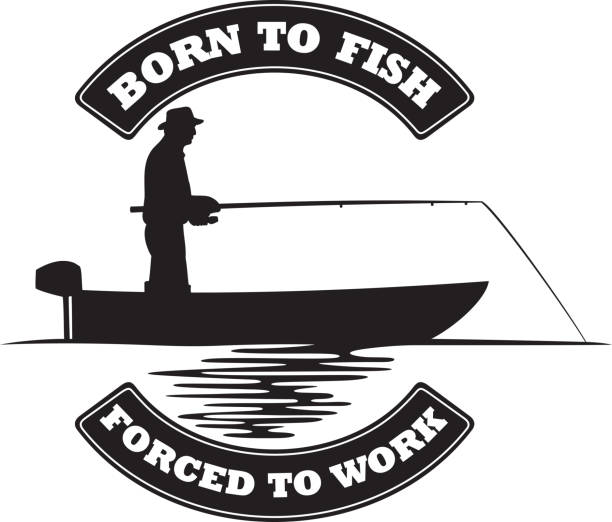 illustrazioni stock, clip art, cartoni animati e icone di tendenza di nato per pescare, costretto a lavorare vettoriale - freshwater fishing