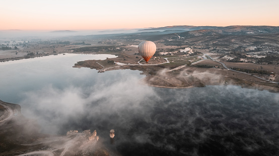 Aerial panoramic view of Lake Emre in the Phrygian valley in Phrygia ,Turkey