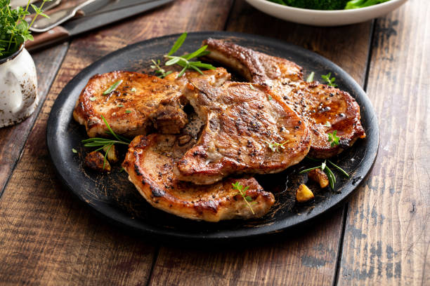 istock Grilled or pan fried pork chops on the bone 1434816128