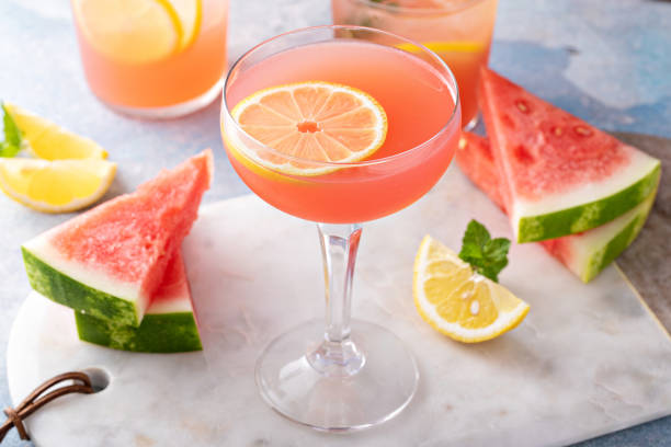 istock Watermelon and citrus cocktail with lemon garnish 1434816166