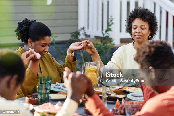 Thankful Family at Dinner Outdoors