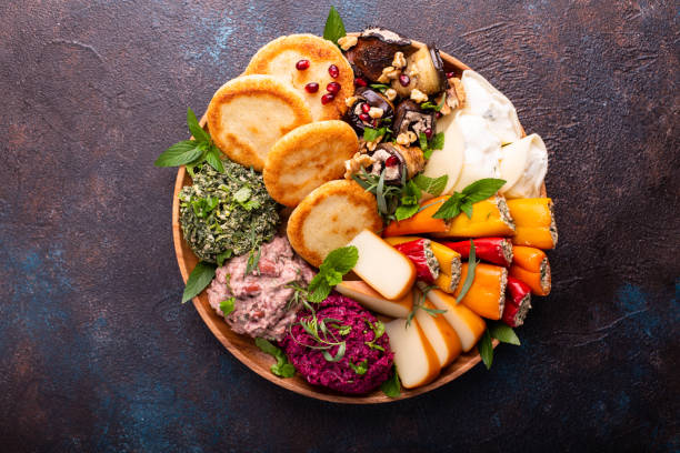 istock Vegetarian appetizers Georgian cuisine, bread, dips and cheese 1434818416