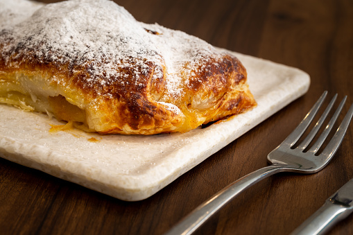 Delicious Apple Strudel ready to eat, Braga, Portugal.