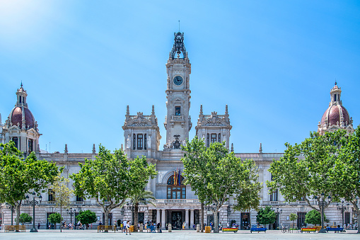 Valencia town hall on sunny summer day, Spain
