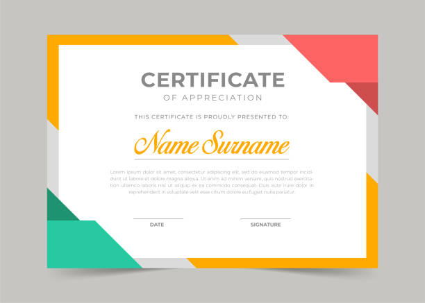 Modern certificate template with abstract shapes full color design, appreciation for business and education Modern certificate template with abstract shapes full color design, appreciation for business and education diploma stock illustrations