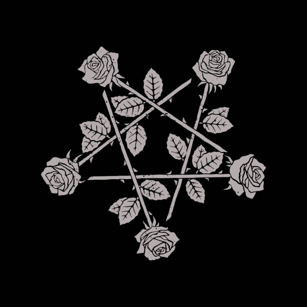 ilustracja wektorowa - pentogram róż - pentangle stock illustrations