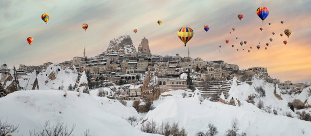 istock Uchisar panoramic view with balloons in Cappadocia 1434823120