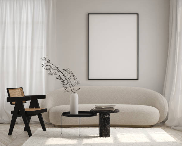 istock mock up poster frame in modern interior background, living room, Contemporary style, 3D render, 3D illustration 1434826024