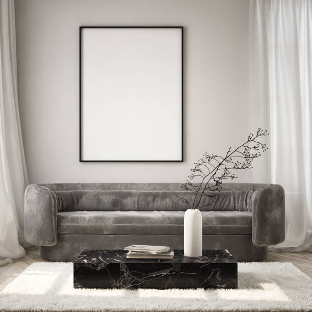 istock mock up poster frame in modern interior background, living room, Contemporary style, 3D render, 3D illustration 1434826032