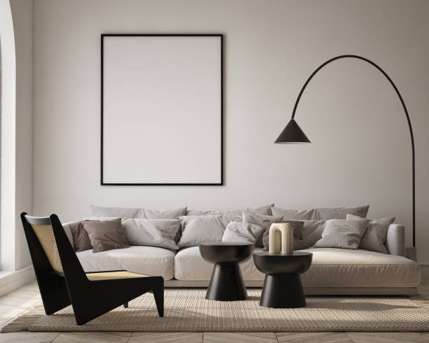 istock mock up poster frame in modern interior background, living room, Contemporary style, 3D render, 3D illustration 1434826039