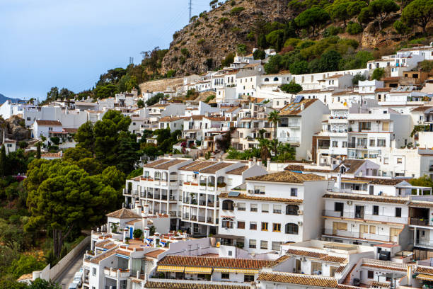 Panoramic view of white houses National architecture in Mijas, Spain on October 2, 2022 mijas pueblo stock pictures, royalty-free photos & images